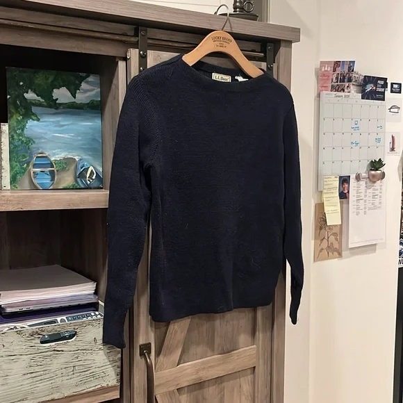 L.L. Bean Navy Soft Spun Cotton Classic Ribbed Sweater,M - Picture 2 of 7